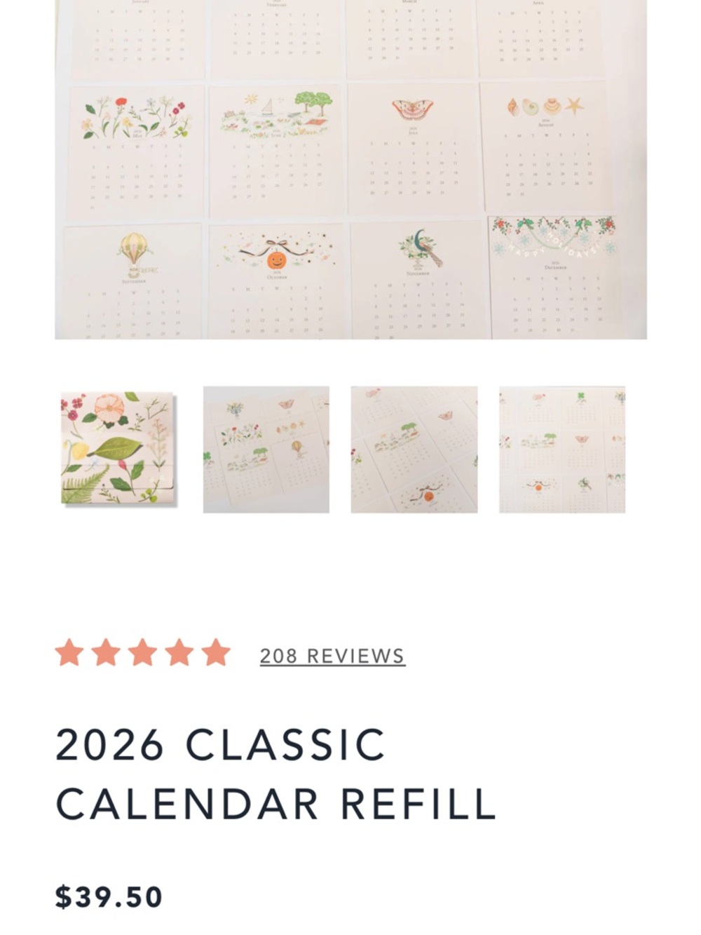 2026 Floral Leaf Desk Calendar Refills - Pink & Green - Picture 2 of 4